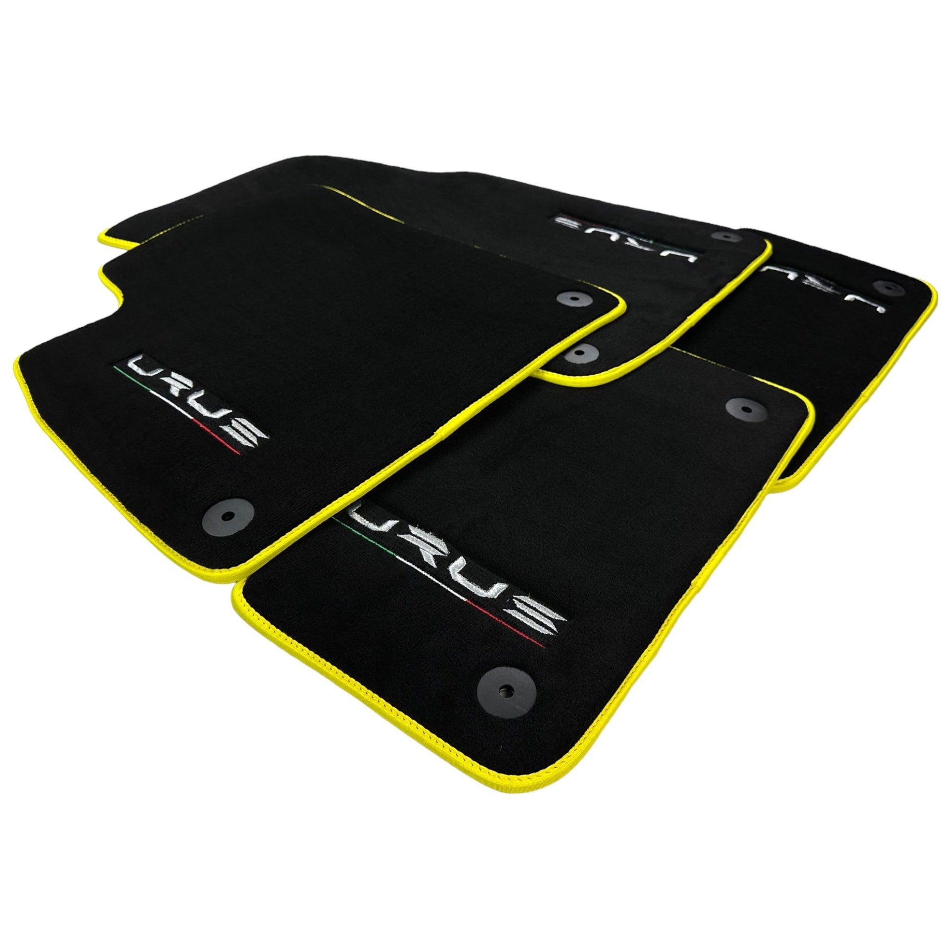 Black Floor Mats For Lamborghini Urus Tailored With Yellow Trim - AutoWin