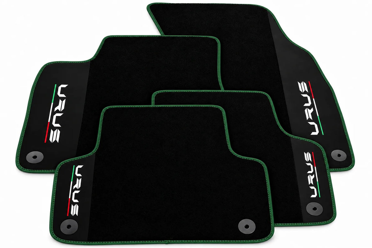 Black Floor Mats For Lamborghini Urus With Alcantara Leather Dark Green trim