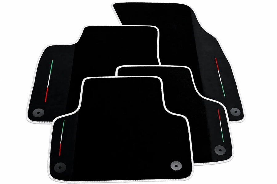 Black Floor Mats For Lamborghini Urus With Alcantara Leather White trim