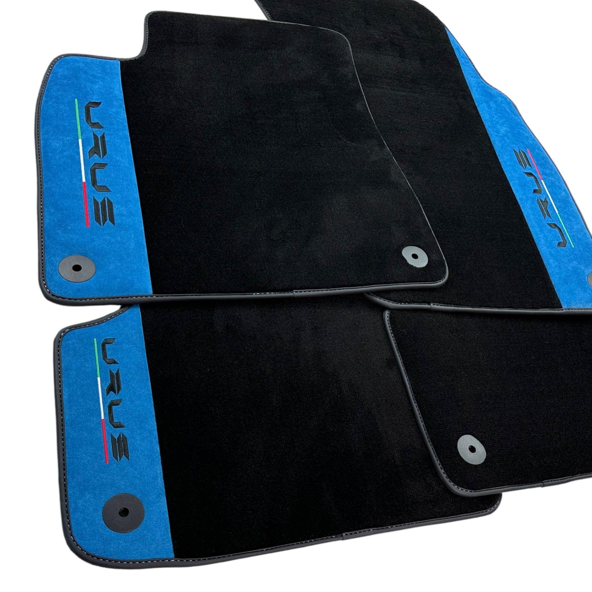Black Floor Mats For Lamborghini Urus With Blue Alcantara Leather - AutoWin