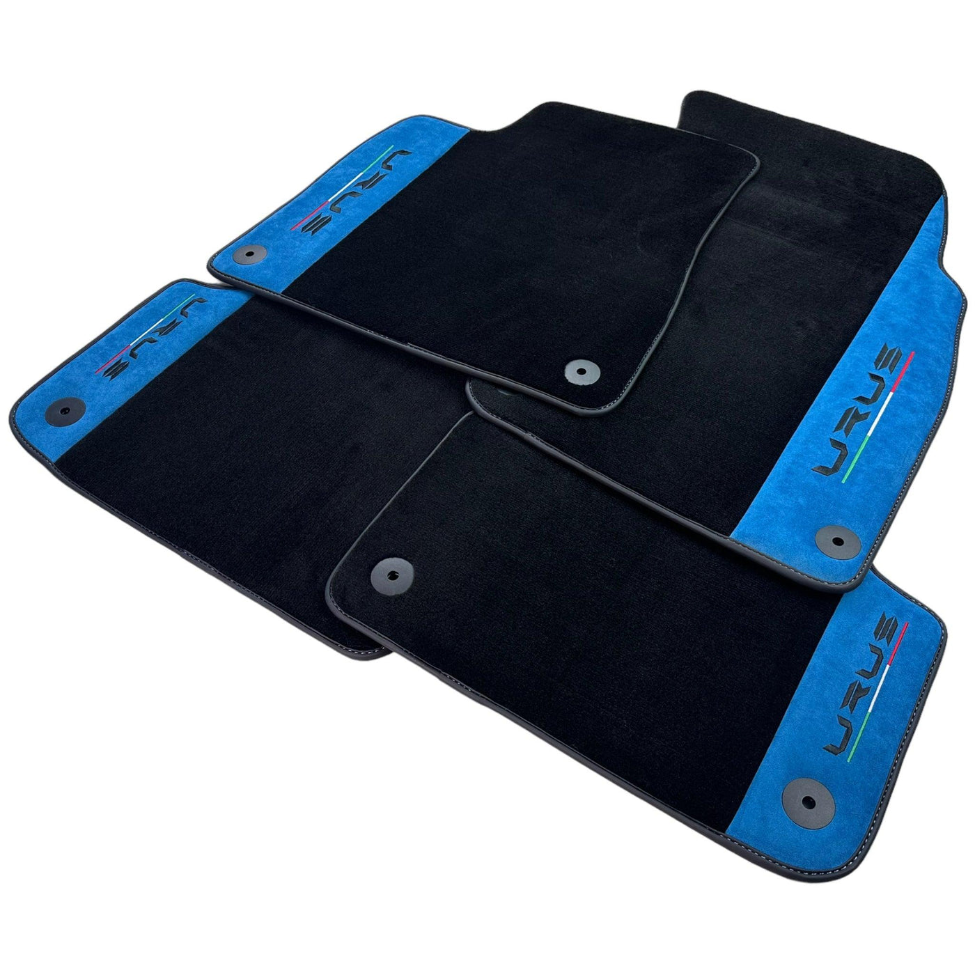 Black Floor Mats For Lamborghini Urus With Blue Alcantara Leather - AutoWin