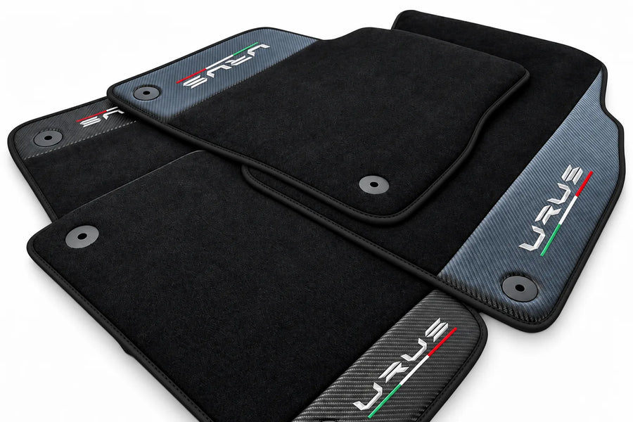 Black Floor Mats For Lamborghini Urus With Carbon Fiber Leather Black trim