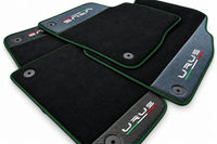 Black Floor Mats For Lamborghini Urus With Carbon Fiber Leather Dark Green trim