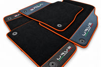 Black Floor Mats For Lamborghini Urus With Carbon Fiber Leather Orange trim