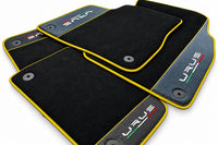 Black Floor Mats For Lamborghini Urus With Carbon Fiber Leather Yellow trim
