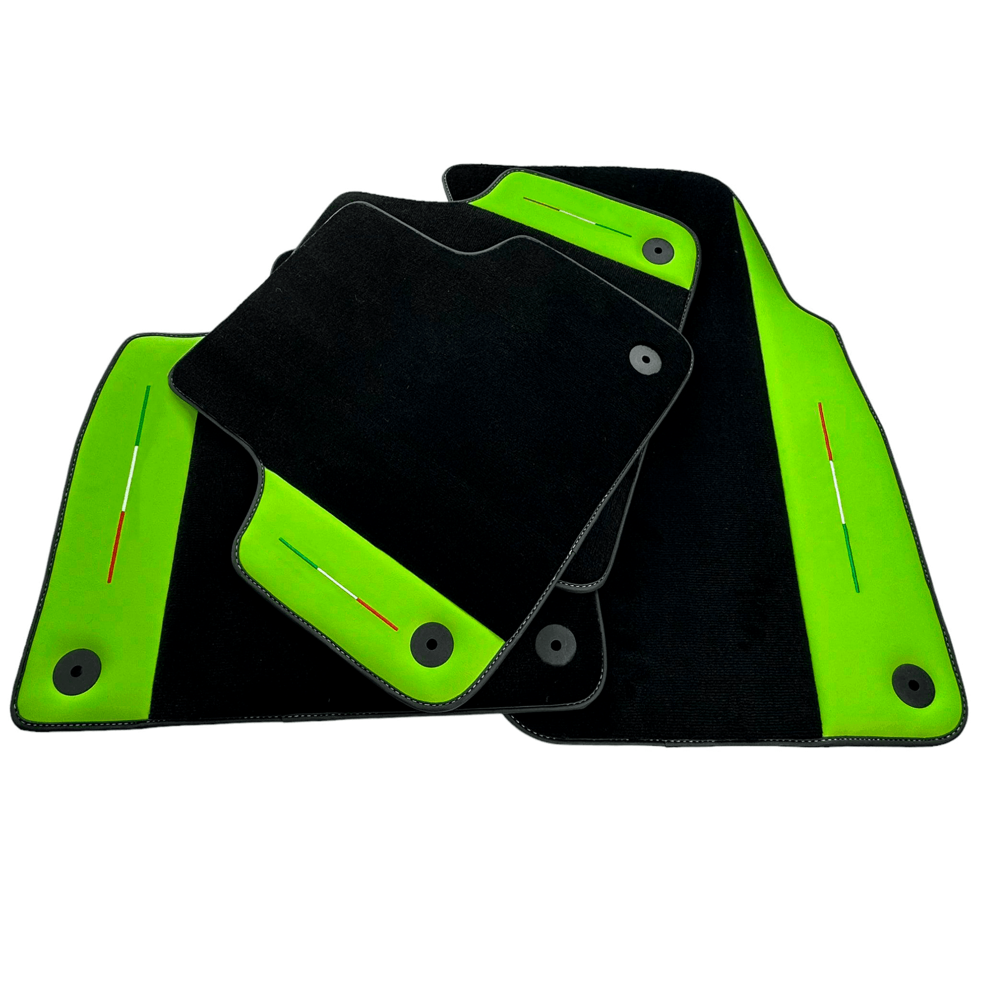 Black Floor Mats for Lamborghini Urus With Green Leather - AutoWin
