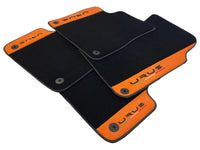Black Floor Mats For Lamborghini Urus With Orange Alcantara Leather - AutoWin
