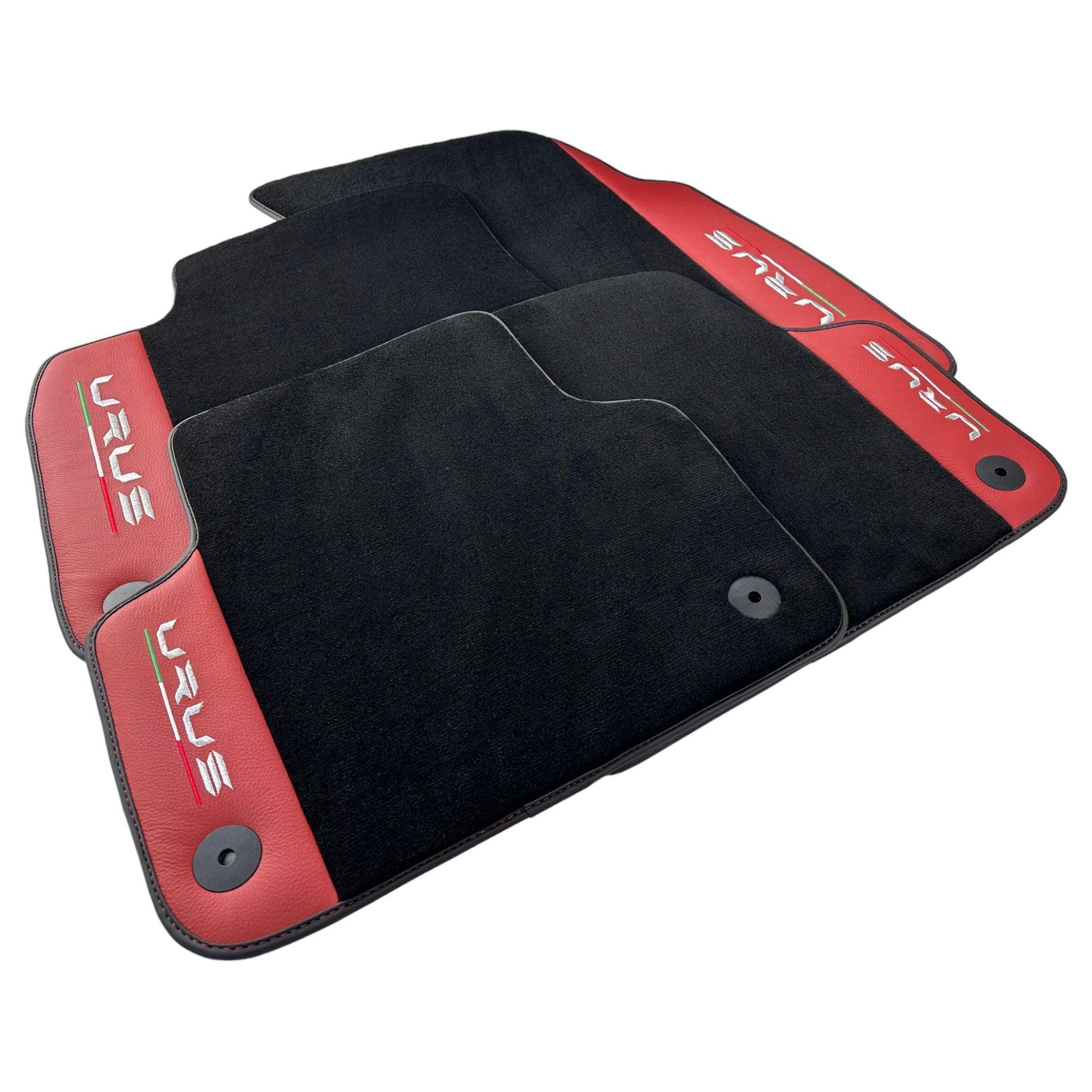Black Floor Mats for Lamborghini Urus With Red Leather - AutoWin