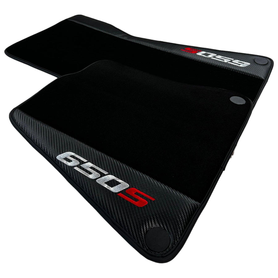 Black Floor Mats For McLaren 650S Black Tailored With Carbon Leather - AutoWin