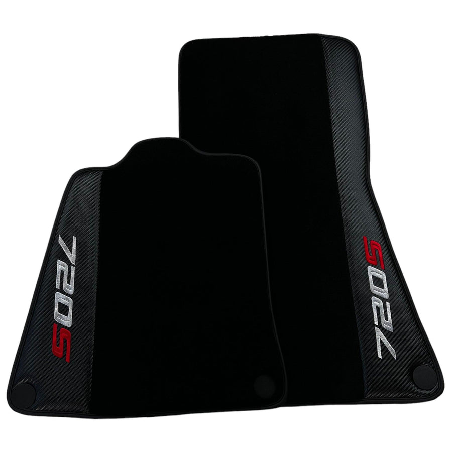 Black Floor Mats For McLaren 720S (2017-2021) with Carbon Leather - AutoWin