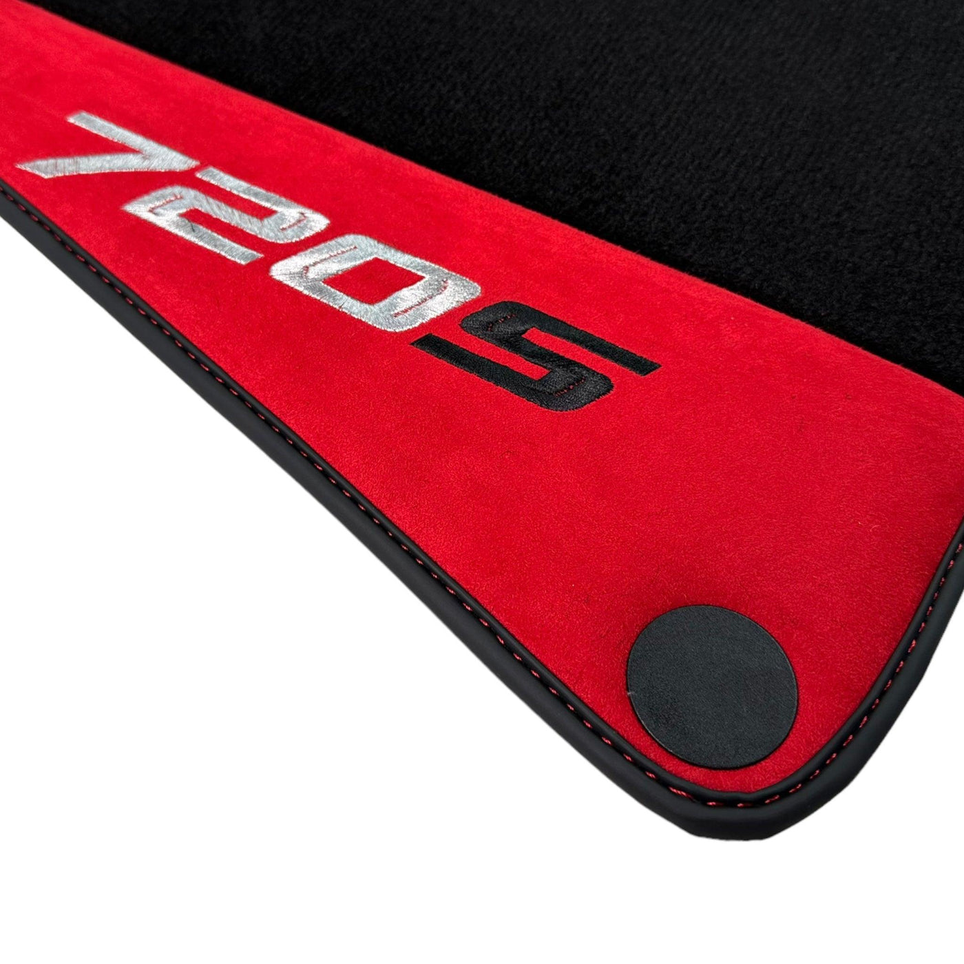 Black Floor Mats For McLaren 720S Year 2017-2021 With Red Alcantara Leather - AutoWin