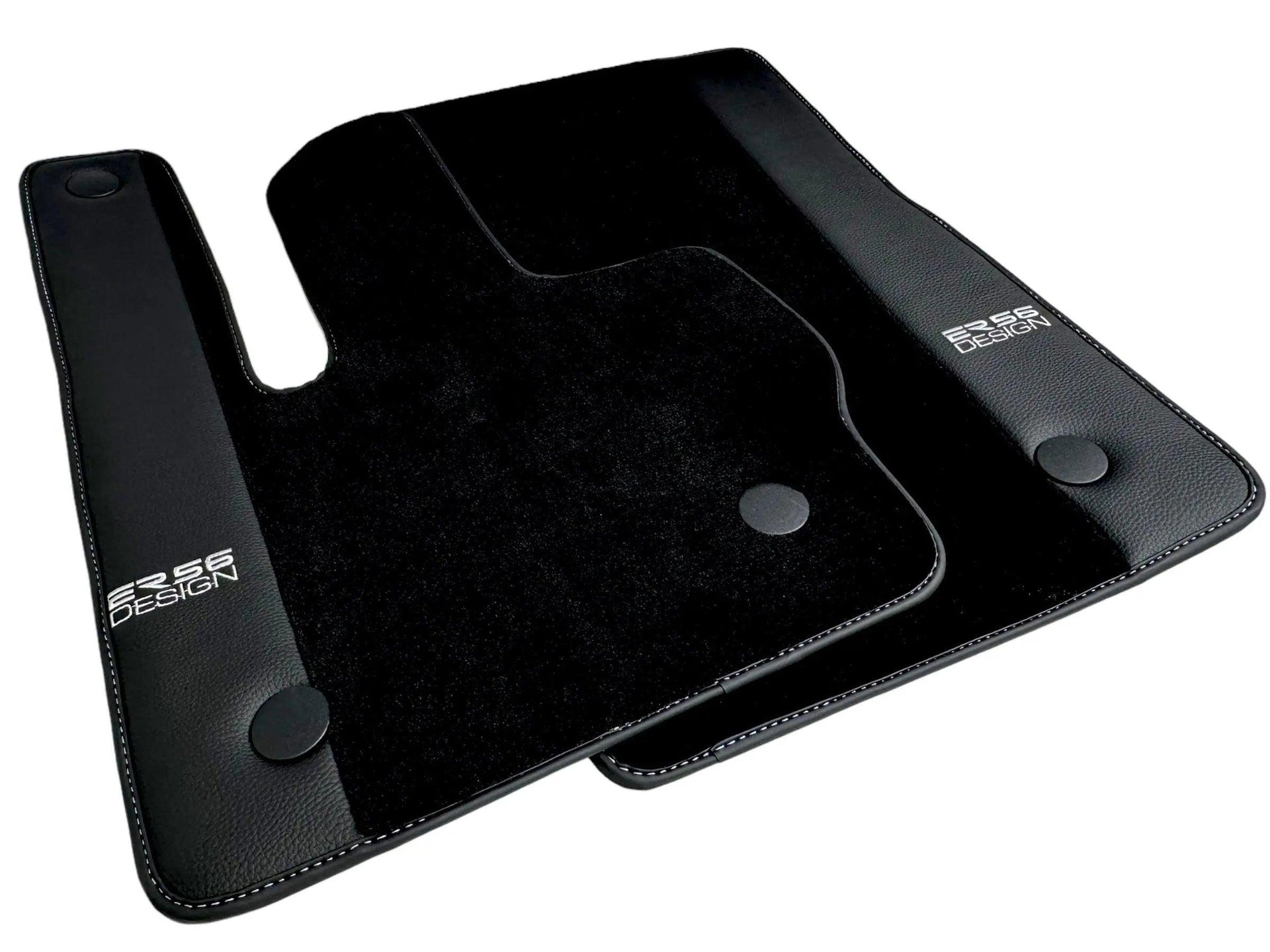 Black Floor Mats For Mercedes-Benz G Class W461 (1979-2008) With Leather Borders ER56 Design - AutoWin