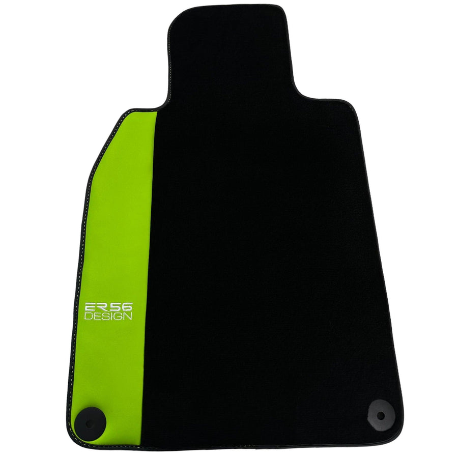 Black Floor Mats for Porsche 718 Cayman (2017-2023) with Green Leather ER56 Design - AutoWin