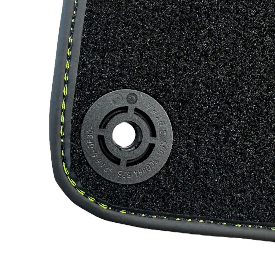 Black Floor Mats for Porsche 718 Cayman (2017-2023) with Green Leather ER56 Design - AutoWin