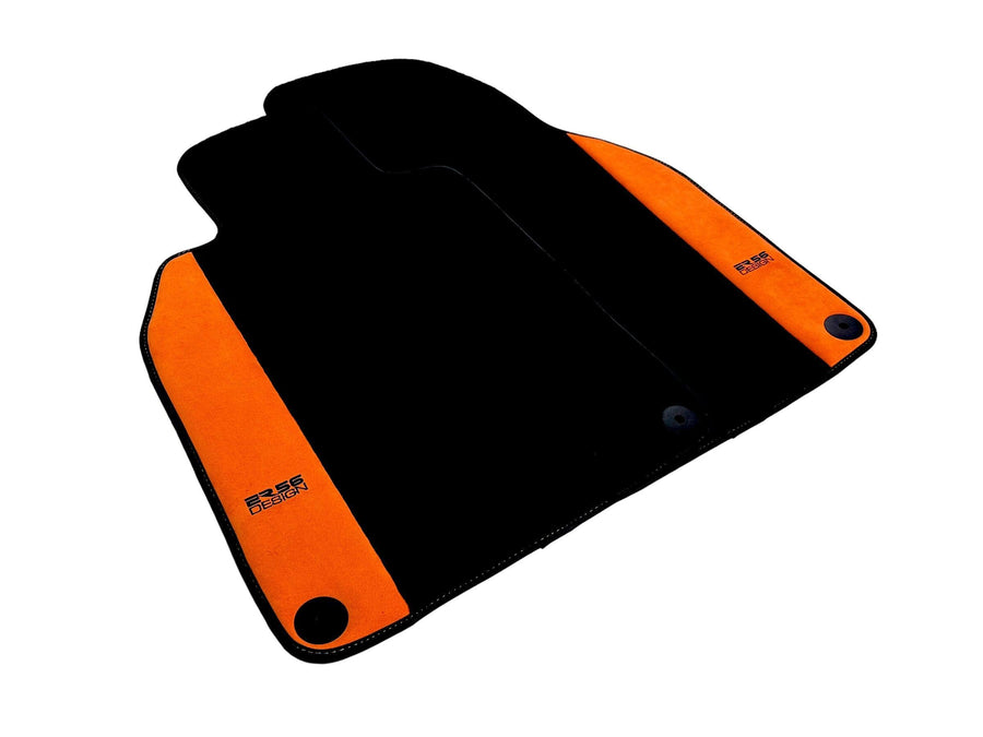 Black Floor Mats for Porsche 718 Cayman (2017-2023) with Orange Alcantara Leather ER56 Design - AutoWin