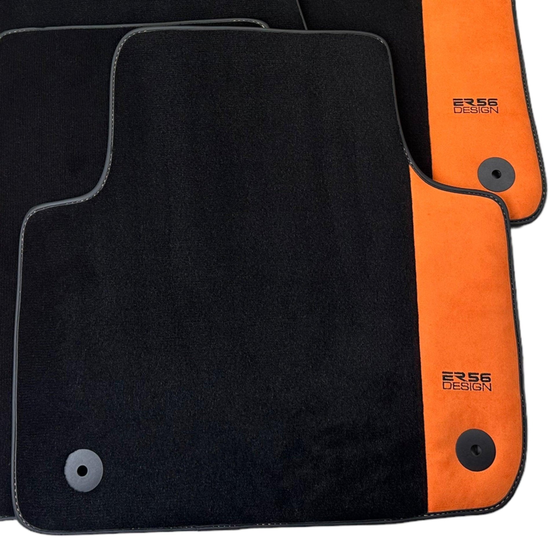 Black Floor Mats for Porsche Cayenne (2003-2010) with Orange Alcantara Leather ER56 Design - AutoWin