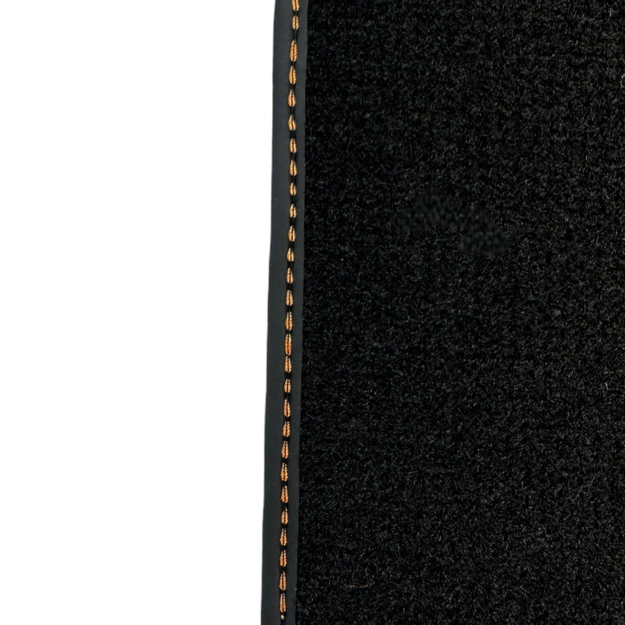 Black Floor Mats for Porsche Cayenne (2010-2018) with Orange Alcantara Leather ER56 Design - AutoWin