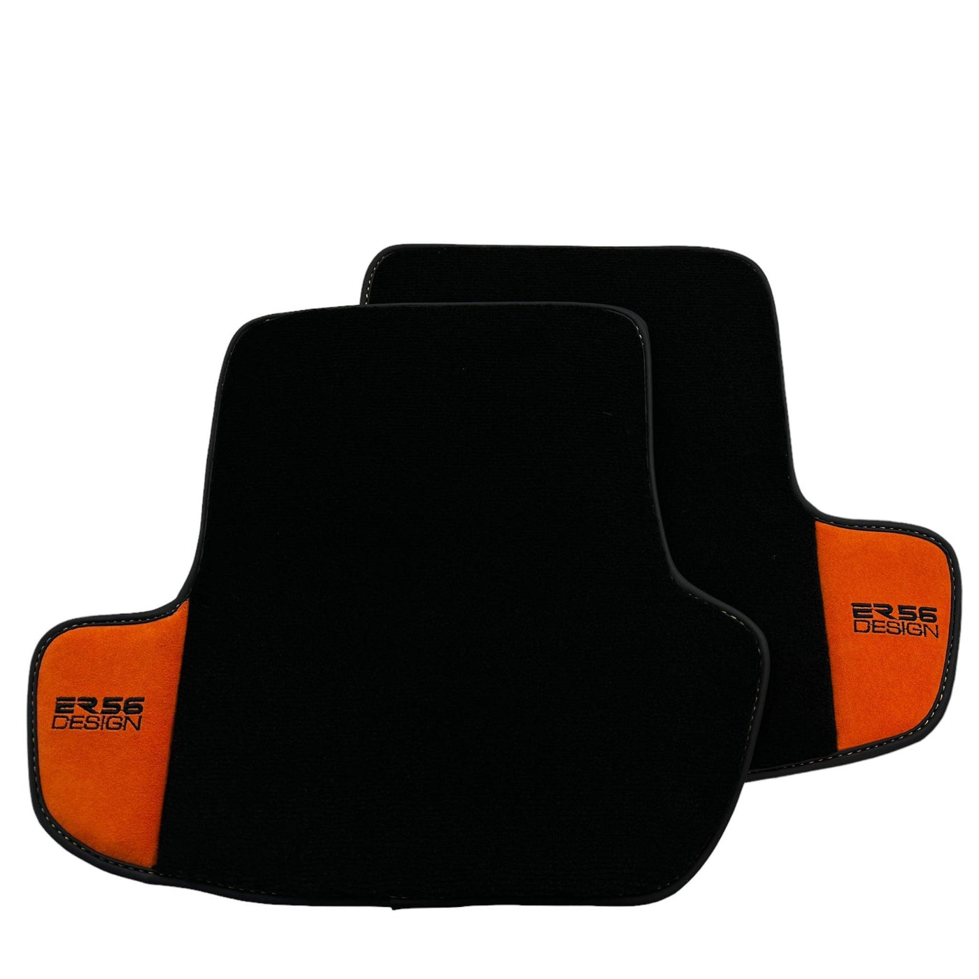 Black Floor Mats for Porsche Cayenne (2010-2018) with Orange Alcantara Leather ER56 Design - AutoWin
