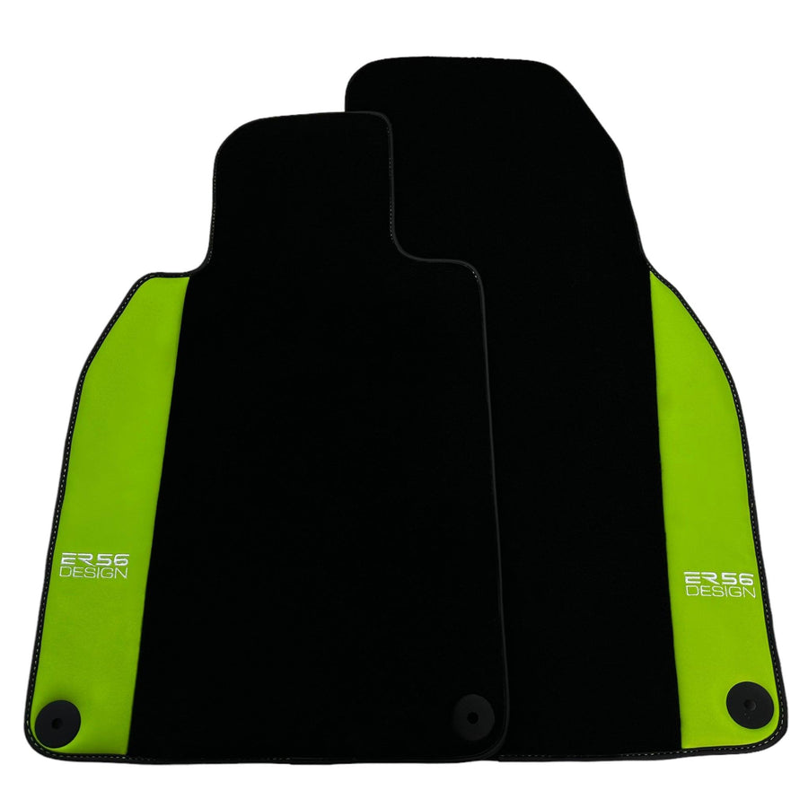 Black Floor Mats for Porsche Cayenne (2018-2023) with Green Leather ER56 Design - AutoWin