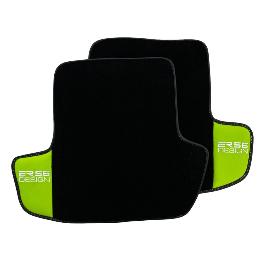 Black Floor Mats for Porsche Panamera (2009-2016) with Green Leather ER56 Design - AutoWin