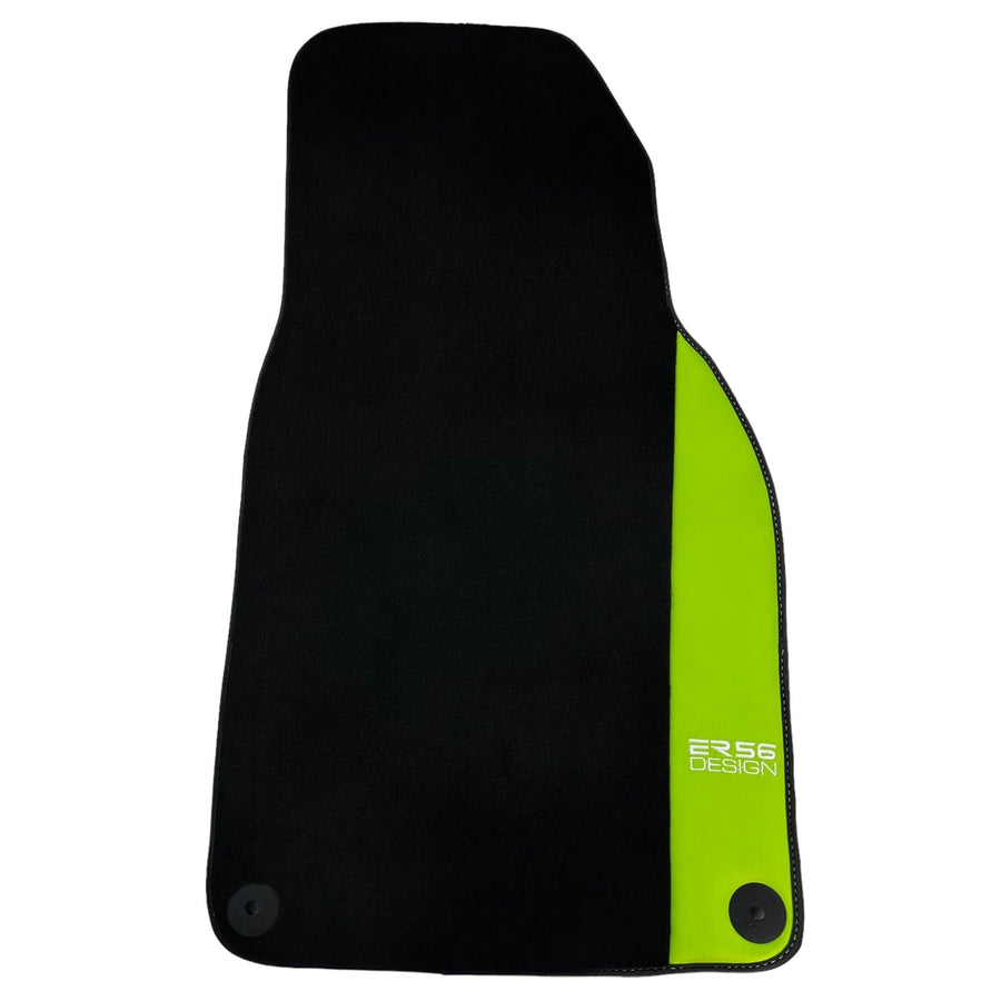 Black Floor Mats for Porsche Panamera (2009-2016) with Green Leather ER56 Design - AutoWin