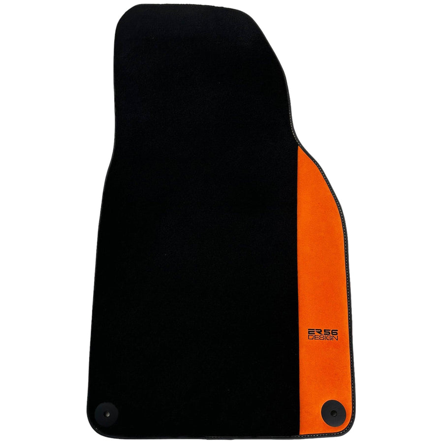 Black Floor Mats for Porsche Panamera (2017-2023) with Orange Alcantara Leather ER56 Design - AutoWin