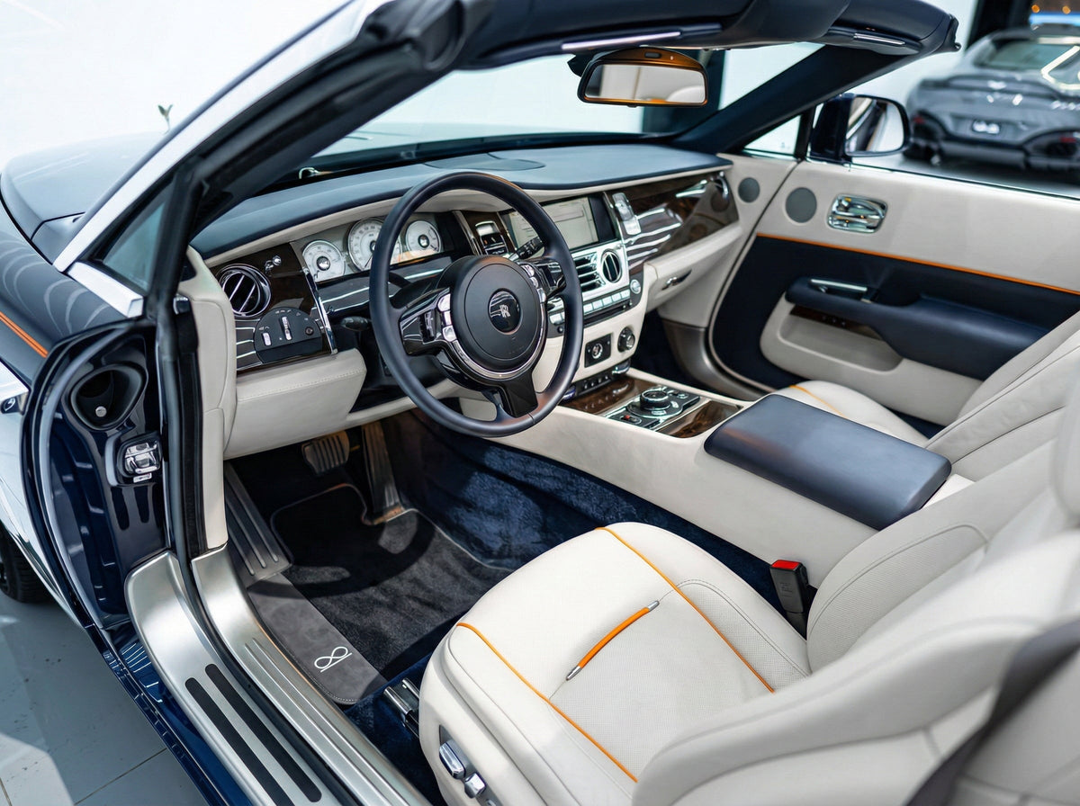 Interior look of floor mats for Black Floor Mats For Rolls Royce Black Badge Dawn