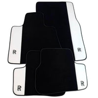 Black Floor Mats for Rolls Royce Cullinan (2018-2025) with White Leather | RR Logo