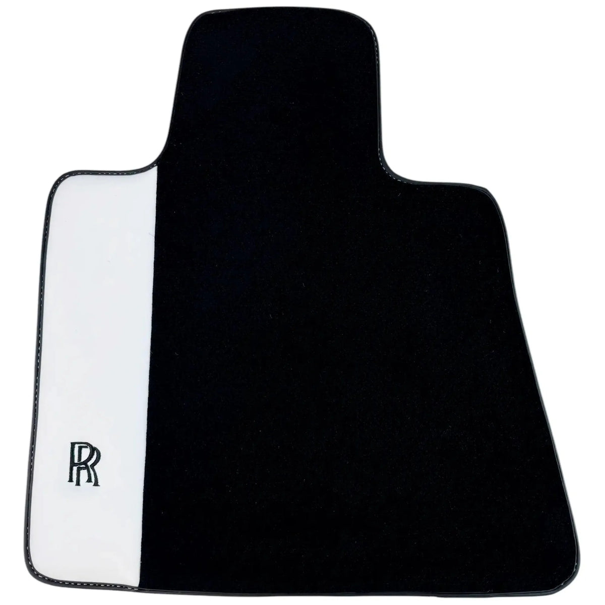 Black Floor Mats for Rolls Royce Cullinan (2018-2025) with White Leather | RR Logo