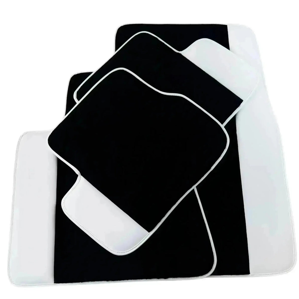 Black Floor Mats for Rolls Royce Cullinan 2018-2025 with White Leather | White Trim