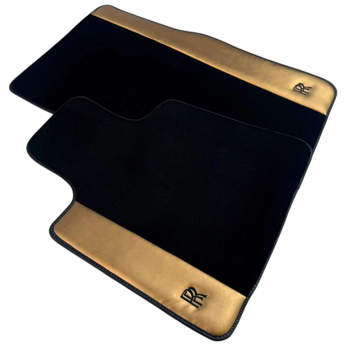 Black Floor Mats for Rolls Royce Dawn (2016-2023) with Gold Leather
