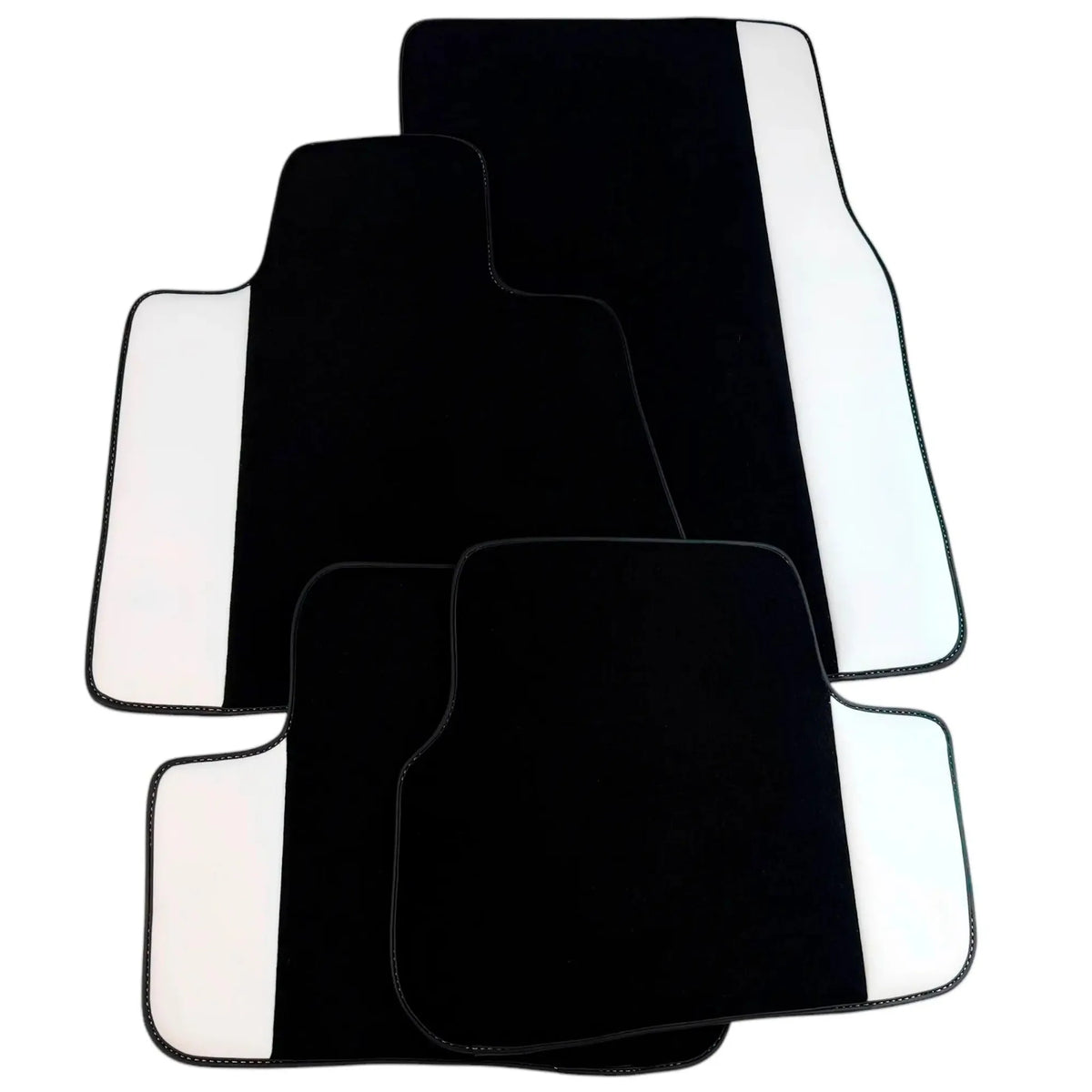 Black Floor Mats for Rolls Royce Ghost Series I (2010–2020) with White Leather