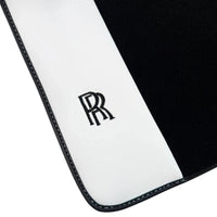 Black Floor Mats for Rolls Royce Ghost Series II (2021–2024) with White Leather | RR Logo