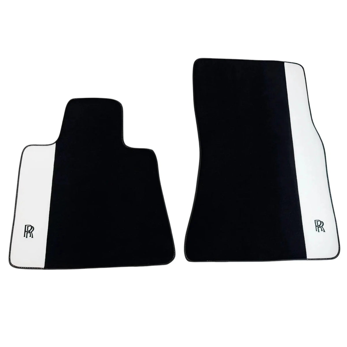 Black Floor Mats for Rolls Royce Phantom Sedan (2003-2016) with White Leather | RR Logo