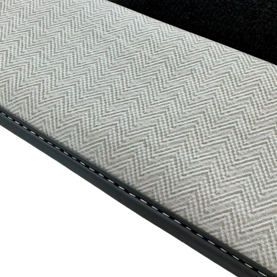 Black Floor Mats for Rolls Royce Phantom VIII (2017-2024) with Gray Leather Borders