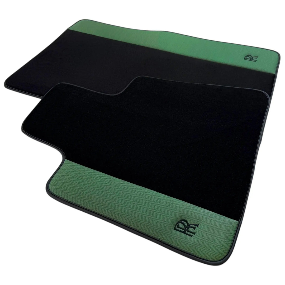 Black Floor Mats for Rolls Royce Shadow (1965-1977) with Green Leather