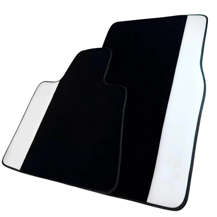 Black Floor Mats for Rolls Royce Shadow (1965-1977) with White Leather