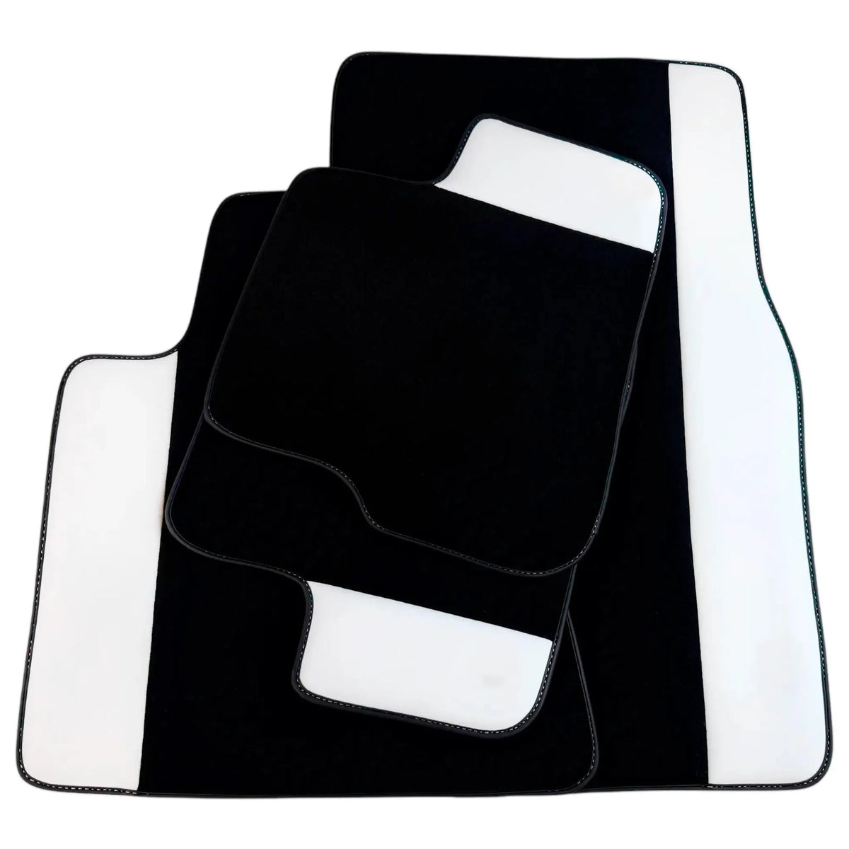 Black Floor Mats for Rolls Royce Shadow (1965-1977) with White Leather