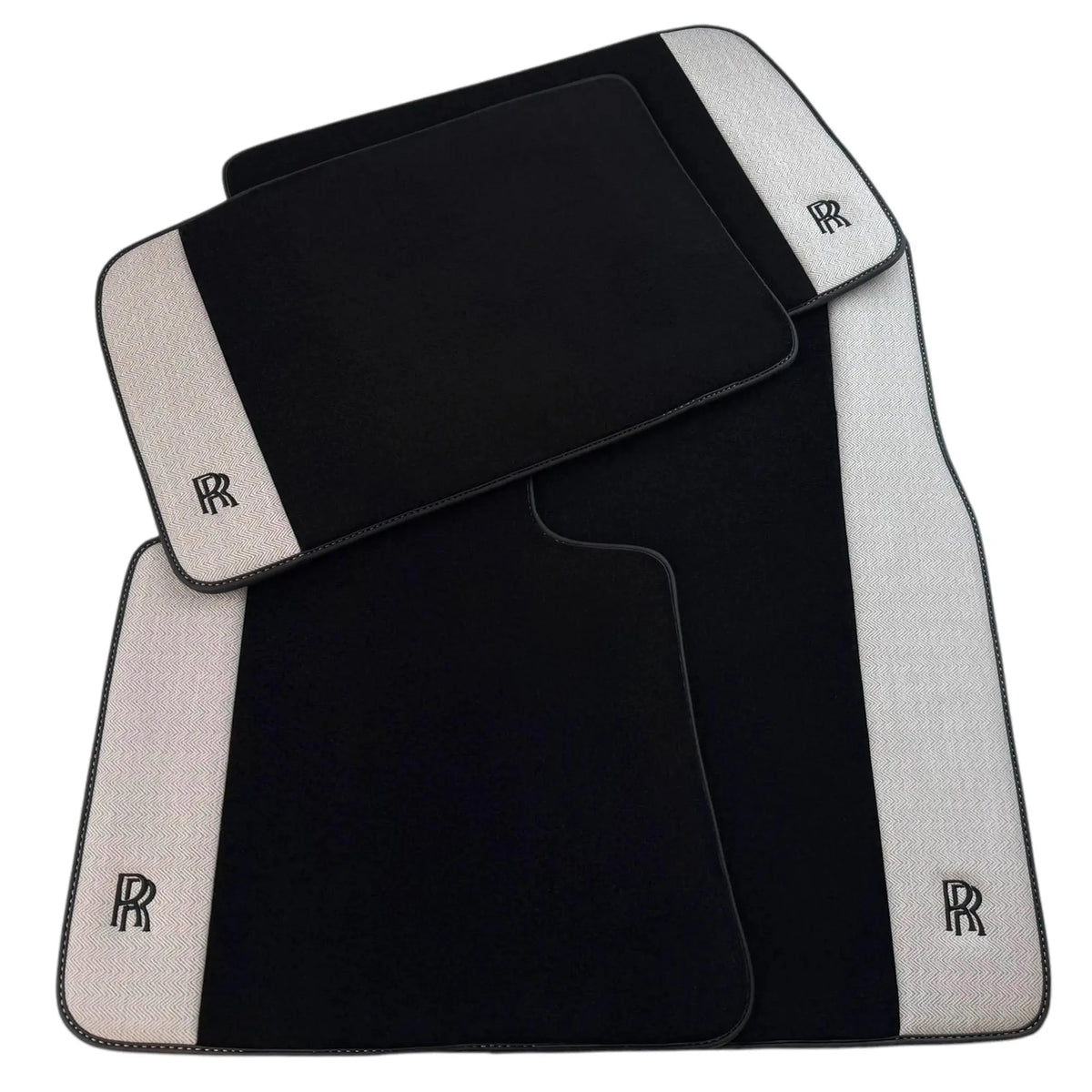 Black Floor Mats for Rolls Royce Spectre (2023-2024) with Gray Leather Borders