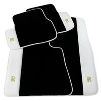 Black Floor Mats for Rolls Royce Spectre 2023-2024 with White Leather | RR Logo