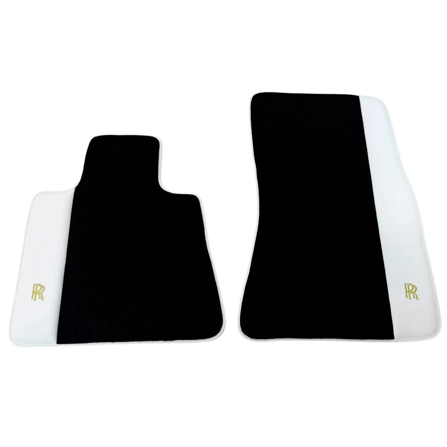 Black Floor Mats for Rolls Royce Spectre 2023-2024 with White Leather | RR Logo