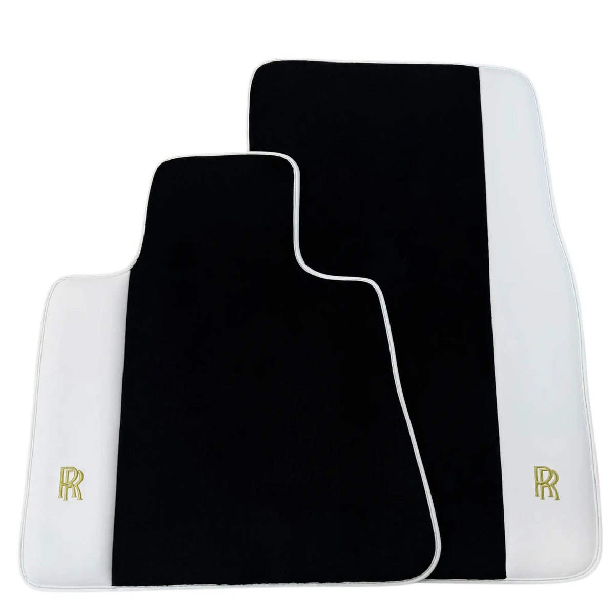 Black Floor Mats for Rolls Royce Spectre 2023-2024 with White Leather | RR Logo