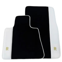 Black Floor Mats for Rolls Royce Spectre 2023-2024 with White Leather | RR Logo