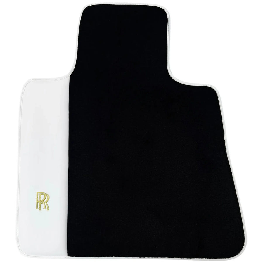 Black Floor Mats for Rolls Royce Spectre 2023-2024 with White Leather | RR Logo
