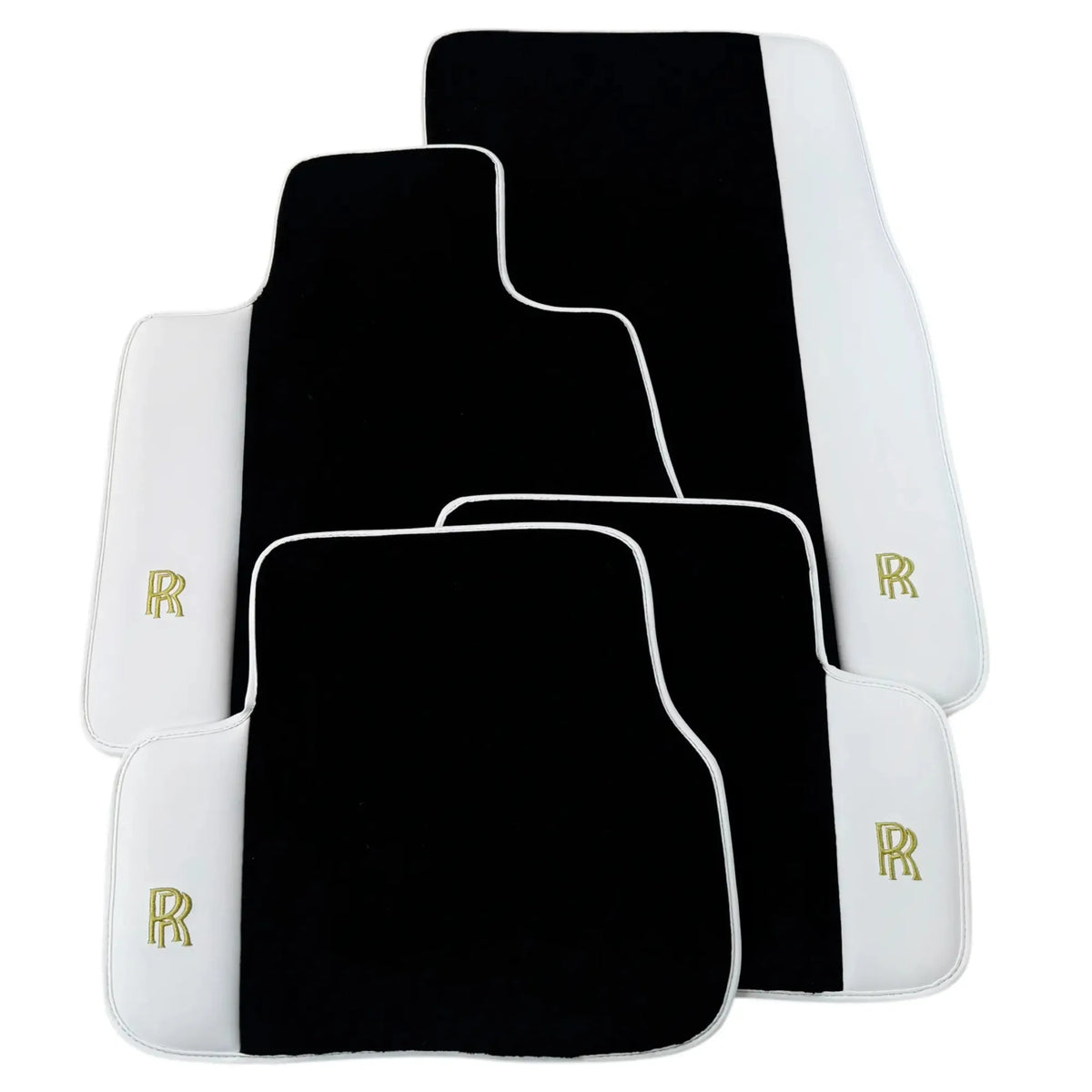 Black Floor Mats for Rolls Royce Spectre 2023-2024 with White Leather | RR Logo