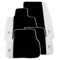 Black Floor Mats for Rolls Royce Spectre 2023-2024 with White Leather | RR Logo