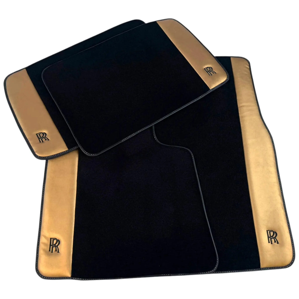 Black Floor Mats for Rolls Royce Wraith (2013–2023) with Gold Leather