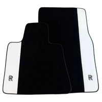Black Floor Mats for Rolls Royce Wraith (2013–2023) with White Leather | RR Logo