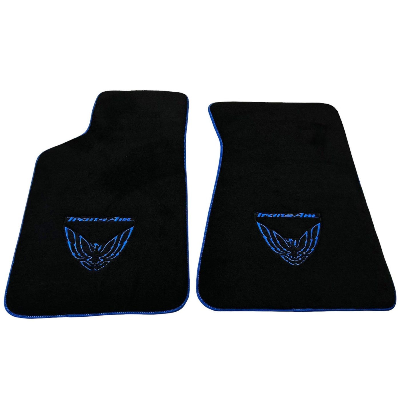 Black Floor Mats with Blue Trim for Pontiac FireBird (1970-1981) with Trans Am Logo - AutoWin