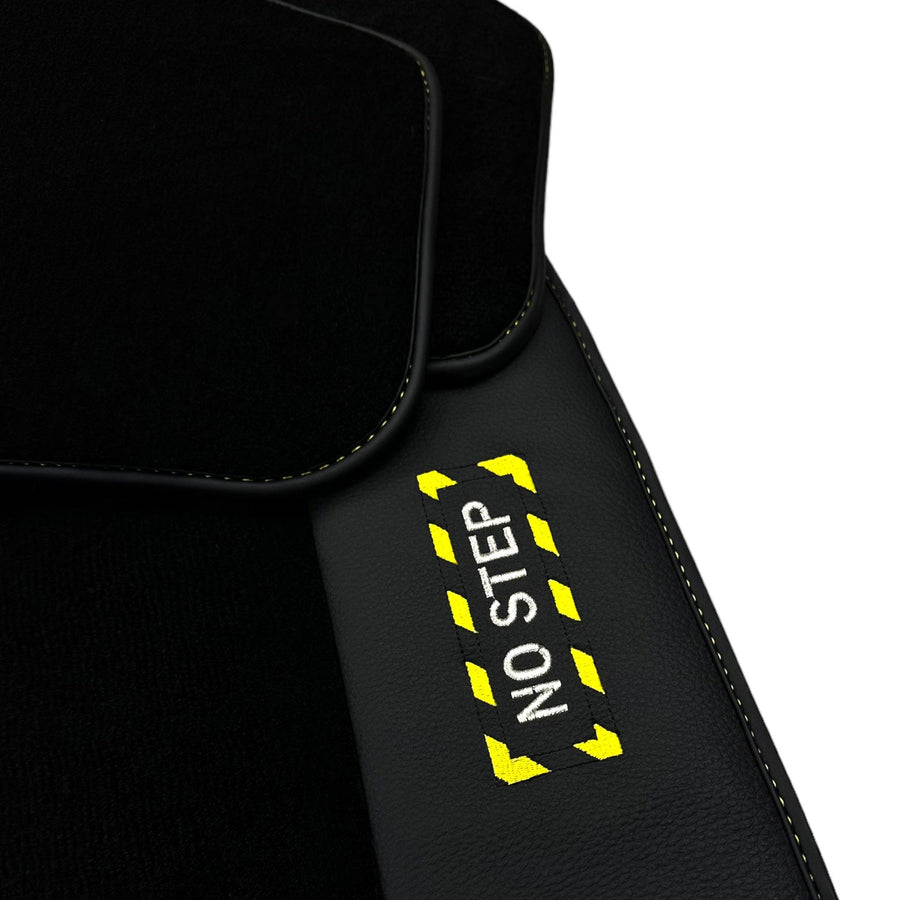 Black Floor Mats with Leather for BMW G61 (2023-2026) Touring - "Jet Fuel Only" - AutoWin